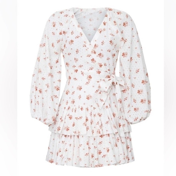 Maia Bergman Ines Floral Eyelet Wrap Mini Dress Size L - Picture 4 of 16